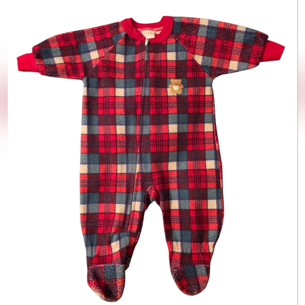 Vintage Carter’s Baby Fleece Sleeper Red Plaid Footed Pajamas Size 0–3 Months